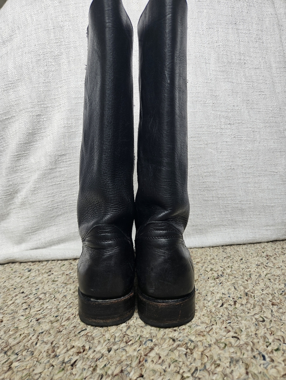 Frye Tall Black Leather Riding Boots Almond Toe Low Heel 4001 Mexico Classic - Picture 3 of 13
